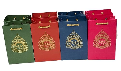 Desi Favors Durga Mata Paper Bags - Indian Gifts, Durga, Party Favor, Goodie Bags - Small (5x3x8 Inch) for Diwali, Pooja, Housewarming, Wedding Return Gifts (Pack of 8) - style: Durga Mata Paper Bags