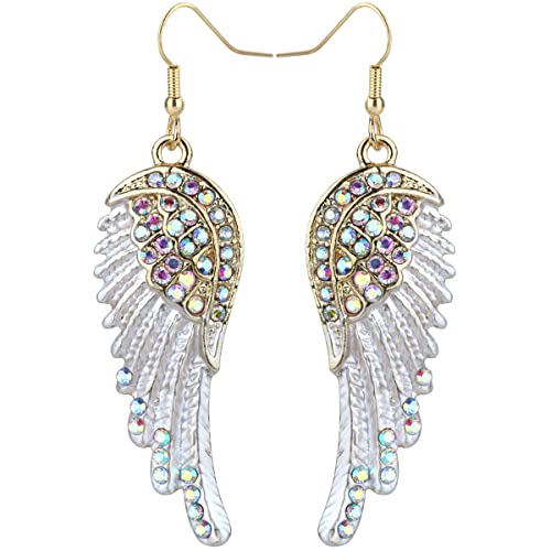 Szxc Women's Crystal Guardian Angel Wings Hypoallergenic Dangle Earrings Biker Jewelry - 2 1/4 inch - color: Color-changing Gold