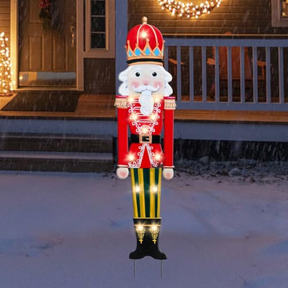 Christmas Yard Sign Decorations Outdoor with LED Lights Christmas Red Nutcracker Yard Signs with Metal Stakes for Xmas Holiday Party Lawn Sign Garden Decor Outdoor Yard Signs - style: Red Nutcracker