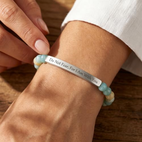 Inspirational Christian Bracelet for Women, 18K Gold Plated Bible Verse Jewelry with Amazonite Beads, Religious Faith Gift for Mom, Daughter, Sister, Friend - color: Do not fear,for I am with you-Amazonite Silver
