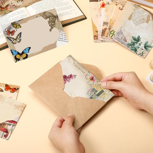 Motiskyy 50 Pcs Blank Greeting Cards 4x6, Blank Cards with Envelopes, 10 Designs, Ideal Stationary Set for All Occasions, Stationary with Matching White Envelope and Sticker(Nature Vintage) - style: Nature Vintage