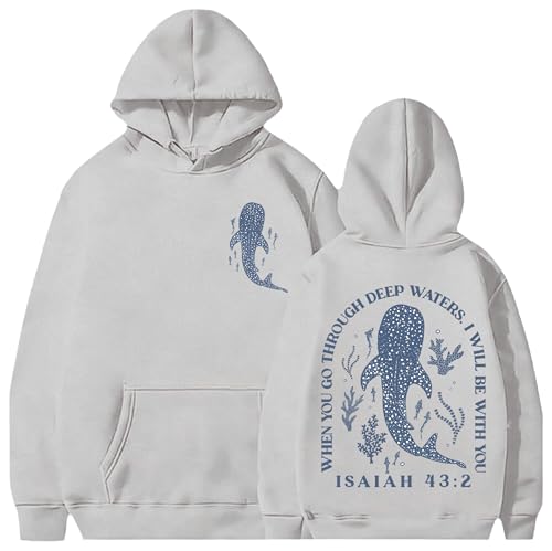 Christian Hoodies for Women Whale Shark Sweatshirt Faith Graphic Hoodies - color: Grey, size: Small