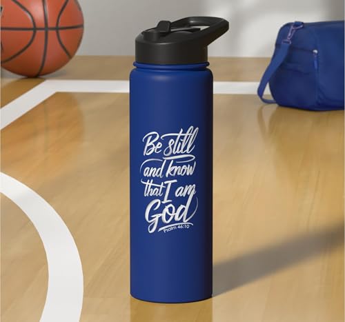 Be Still and Know That I Am God Psalm 46:10 | Christian Gift Stainless Steel Insulated Water Bottle - color: Royal Blue