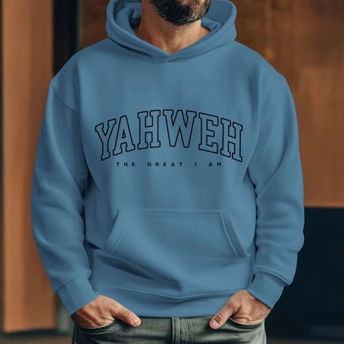 Christian Jesus Hoodies For Men Graphic Yahweh Hoodie Bible Verse God Sweatshirt Religious Faith Cotton Pullover Tops - color: Deep Blue, size: Large