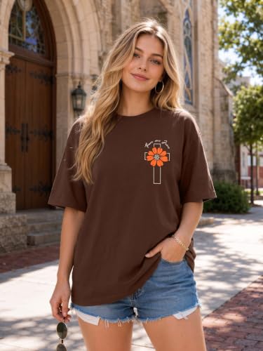 Christian Shirts Women Oversized Jesus God T Shirts Bible Verse Tees Tops - color: A-brown, size: Large