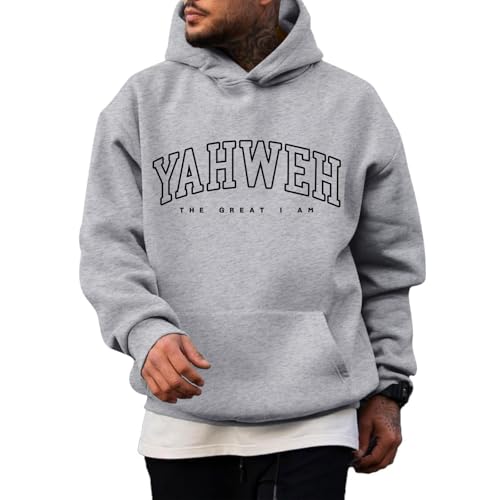 Christian Jesus Hoodies For Men Graphic Yahweh Hoodie Bible Verse God Sweatshirt Religious Faith Cotton Pullover Tops - color: Light Gray, size: Small