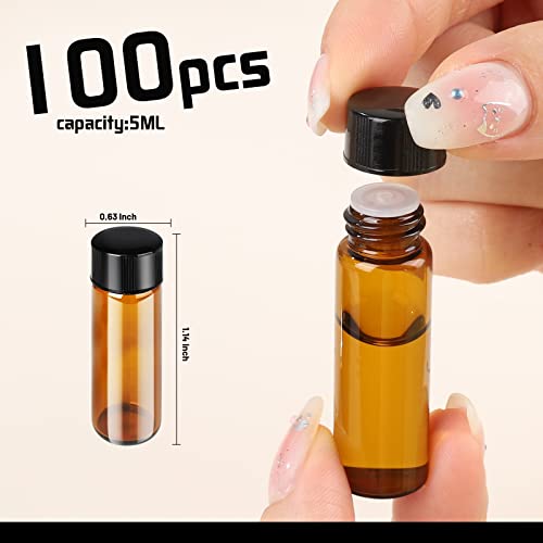 Teenitor 100pcs Essential Oil Bottles, 5ml Essential Oil Bottles Empty Glass Anointing Bottles, Small 5ml Oil Vial, Sample Bottles - size: 5ML