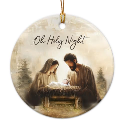 Christian Christmas Ornament 2025 – Holy Night Nativity Scene with Baby Jesus, Religious Ceramic Ornament Keepsake – Faith Gifts for Women, Family, Friends, Catholic Xmas Tree Decoration