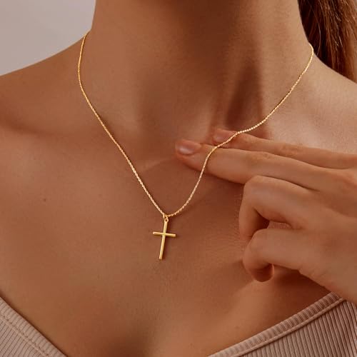 Luxval Cross Necklace for Women -Dainty 14K Gold Plated Cross Necklace Layered Gold Cross Necklace Cross Choker Necklace Gold Cross Necklaces for Women Trendy Gold Jewelry Gifts for Women - color: Gold-Cross