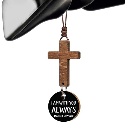 Christian Gifts for Men, Daily Bible Verse Cross for Car Mirror Hanging - color: With You Always (Black)