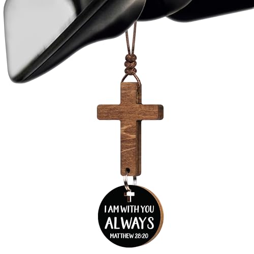 Christian Gifts for Men, Daily Bible Verse Cross for Car Mirror Hanging - color: With You Always (Black)