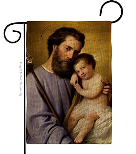 St. Joseph and Infant Jesus Burlap Garden Flag-Religious Faith Hope Grace Peace Dove Christian Religion Easter House Decoration Banner Small Yard Gift Double-Sided, Made in USA
