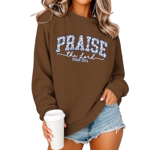 Womens Christian Jesus Sweatshirts Praise the Lord Bible Verse Hoodie Faith Religous God Graphic Long Sleeve Shirts - color: Brown, size: XX-Large