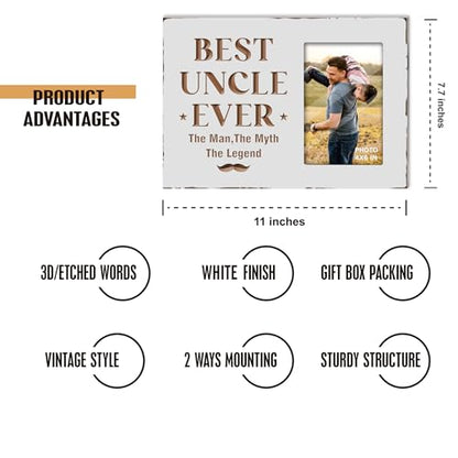 Wooden Rustic White Best Uncle Ever Engraved Picture Frame 4x6 Inches - color: white best uncle ever