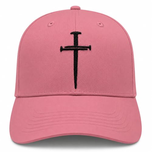 Three Nails Cross Christian Hats, Embroidered Baseball Caps for Adults - color: Pink Black