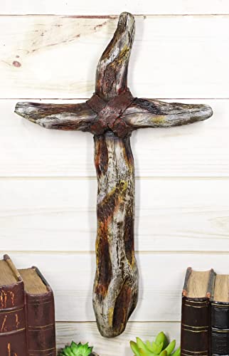 Ebros Gift 16" Tall Rustic Country Western Faux Distressed Wood Trunk Rugged Wall Cross Decor Plaque Christian Catholic Decorative Accent Crucifix Or Crosses