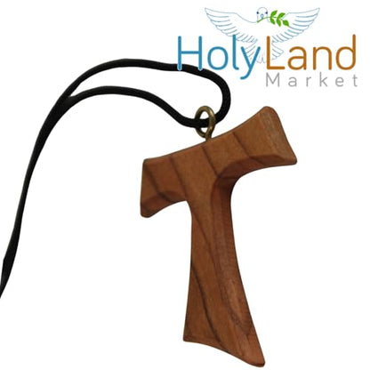 Holy Land Market Olive Wood Tau Cross Necklace Pendant, 70cm Cord