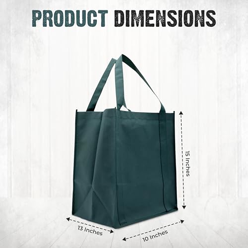 Novel Box 5Pack Non-Woven Reusable Reinforced Tote Bags 13x15x10in with Handle-Heavy Duty Foldable Bag for Groceries & Picnic - color: Green