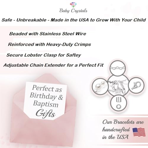 Baby Crystals Sterling Silver Cross Charm | White Pearl Baptism Bracelet - style: 6 years – Adults Adjustable