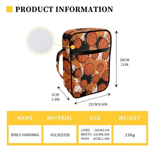 Bible Cover for Women Book Protective Bags Basketballs Print Bible Case for Kids Study Book Black Casual Scripture Book Carrying Case with Handle - color: Basketballs