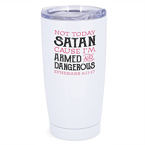 Dicksons SSTUMW-54 Classic White 20 ounce Stainless Steel Metal Travel Tumbler Mug with Lid, Not Today Satan - style: Not Today Satan