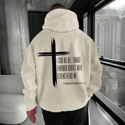 Tuislay Mens I Can Do All Things Through Christ Hoodies Christian Jesus Hoodie Religious Cross Sweatshirt Faith Pullover Tops - color: Apricot, size: XX-Large