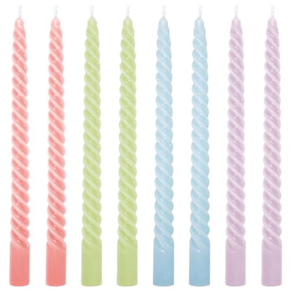 Whaline 8Pcs 10 Inch Easter Pastel Spiral Taper Candles Dripless Twisted Wax Candles Long Unscented Candle Sticks for Spring Home Party Dining Table Supplies - color: Easter