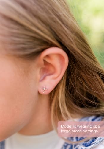 Cherished Moments Cross Earrings, .925 Sterling Silver or 14k Gold-Plated - color: Silver LG Clear