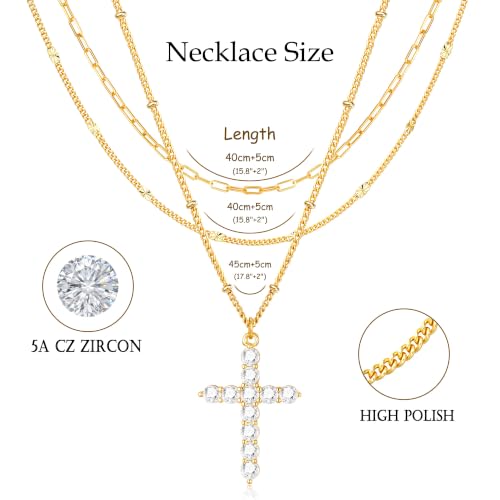 3PCS Gold Silver Layered Necklaces for Women Trendy - color: Gold&Cross