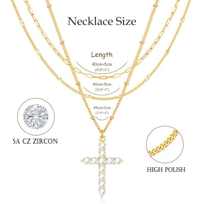 3PCS Gold Silver Layered Necklaces for Women Trendy - color: Gold&Cross