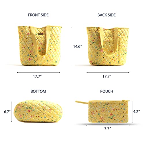 Maison d' Hermine Shopping Bags Cotton Quilted Tote Bag with Zipper Pockets - color: 006 - Colmar - Yellow