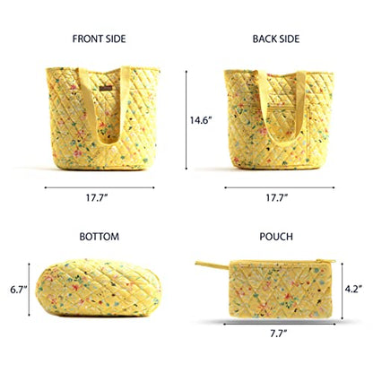 Maison d' Hermine Shopping Bags Cotton Quilted Tote Bag with Zipper Pockets - color: 006 - Colmar - Yellow