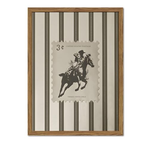 Vintage Western Wall Art Southwest Cowboy Wall Decor Pictures Mid Century Southwestern Striped Cowboy Riding Horse Poster Canvas Prints for Bedroom Living Room 24x36 inch Wood Framed - color: Cowboy F, size: 36"L x 24"W