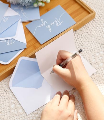 Winoo Design 100 PK Blue Thank You Cards with Envelopes Bulk - 5 x 3.5 Inches Personalized Thank You Notes for Baby Shower Wedding Small Business Graduation Funeral Birthday - color: BLUE