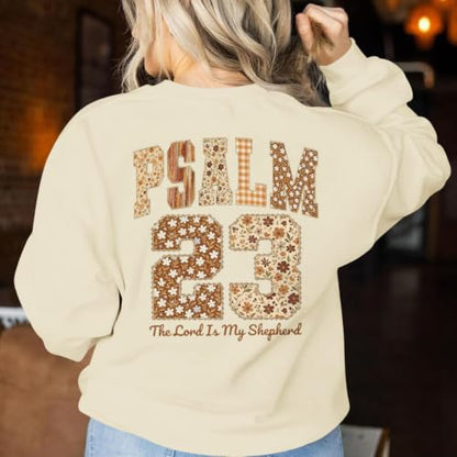 BeWithYou Christian Sweatshirts for Women Psalm 23 Sweatshirt Jesus Faith Long Sleeve Shirt Bible Verse Graphic Pullover Tops - color: Apricot, size: X-Large