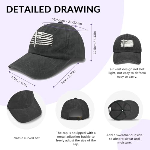 Christian Hats for Men Cross America Flag Washed Baseball Cap