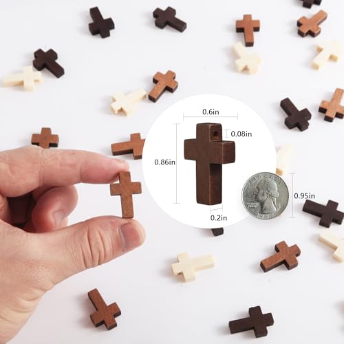 50/120/200 PCS 3 Colors Mini Wooden Prayer Cross Pendants, DIY Craft Charms