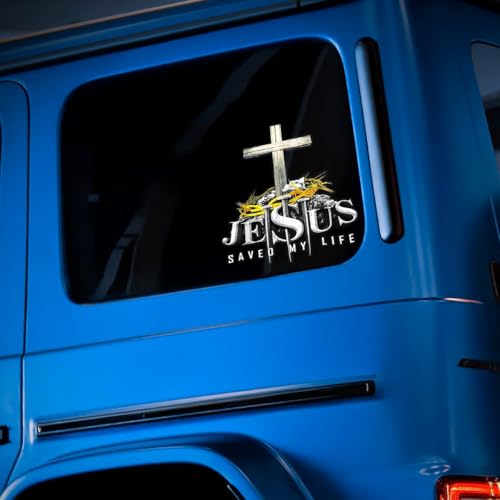 Jesus Saved My Life Decals for Car, Jesus on The Cross Car Sticker, God Bumper Stickers, Christian Vinyl Stickers, God Lovers, Vinyl Car Stickers, Decal for Car Truck Window Bumper | 6x6 inches - size: Medium | 6 x 6 inches
