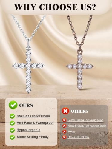U7 Cross Necklace for Women,CZ Cross Pendant Necklace 18"+2" - color: Silver