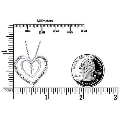 S925 Sterling Silver Christian Cross Heart Faith Bible Verse Necklace Rings - style: I can do all things through christ who strengthens me