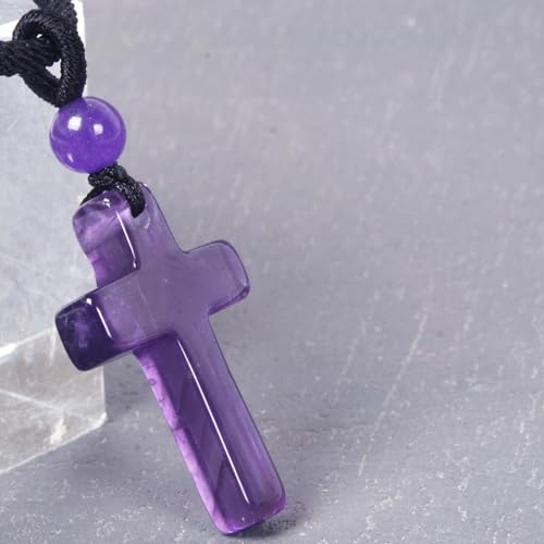 Justinstones Natural Gemstone Carved Cross Reiki Chakra Pendant Necklace 22 Inch - color: 30mm Amethyst