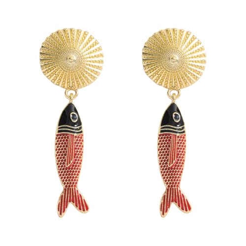 Creative Exaggerated Ocean Animal Drop Dangle Earrings for Women, Bohemia Style Alloy Lobster Octopus Fish Crab Earrings for Summer Beach Holiday Party Jewelry Gifts - style: Red Fish Earrings