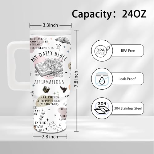 Religion Gift, 24oz My Daily Bible Affirmations Tumbler with Handle Straw - color: Daily Affirmations