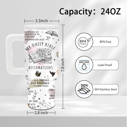 Religion Gift, 24oz My Daily Bible Affirmations Tumbler with Handle Straw - color: Daily Affirmations