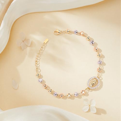Rosary Cross Bracelet for Women, Gold Virgin Mary Rosary Beads Catholic Bracelet - style: rosary