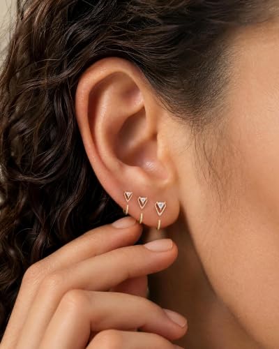 3 Pairs Backless Earrings for Women, Stay Close Half Hoop Earrings - color: Gold-CZ Triangle 4/5/6mm