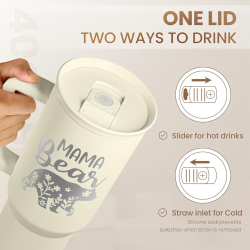 Mom Tumbler with Handle 40oz, Mama Bear Cup Stainless Steel Insulated Tumblers Coffee Travel Mug, Gifts for Moms from Daughter Son, Best Mother Gift for Christmas Birthday Mothers Day - color: Mom 3