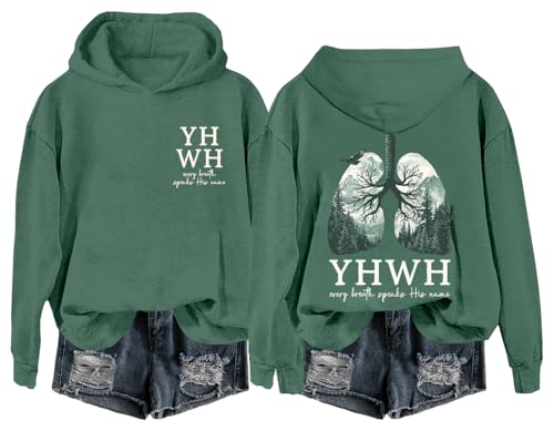 Christian Sweatshirt Women Men YHWH Hoodie Shirt Jesus Faith Inspirational Funny Letter Printed Graphic Pullover Tops - color: Green, size: Large