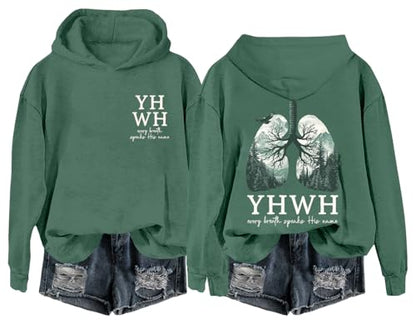 Christian Sweatshirt Women Men YHWH Hoodie Shirt Jesus Faith Inspirational Funny Letter Printed Graphic Pullover Tops - color: Green, size: Large