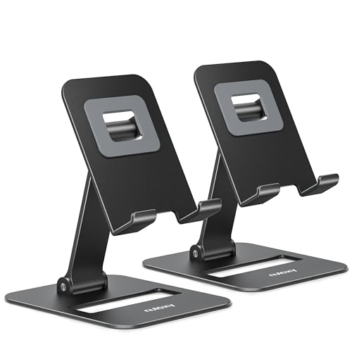 Nulaxy 2 Pcs Aluminum Dual Folding Cell Phone Stand for Desk, Black & Black - color: Black